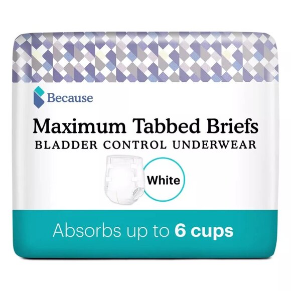 Because Maximum Tabbed Briefs 24 Counts White S/M - Picture 1 of 5